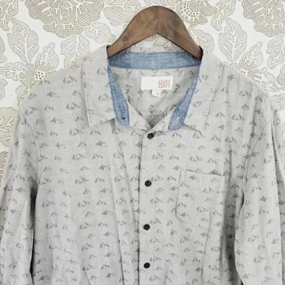 1901 Men's Button down Long sleeve Dress Shirt Mountain All Over Print XXL 9507 - Picture 3 of 7